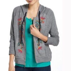 Anthropologie Dolan Embroidery Zip Hoodie Floral Sweatshirt Size XS Boho Sweater